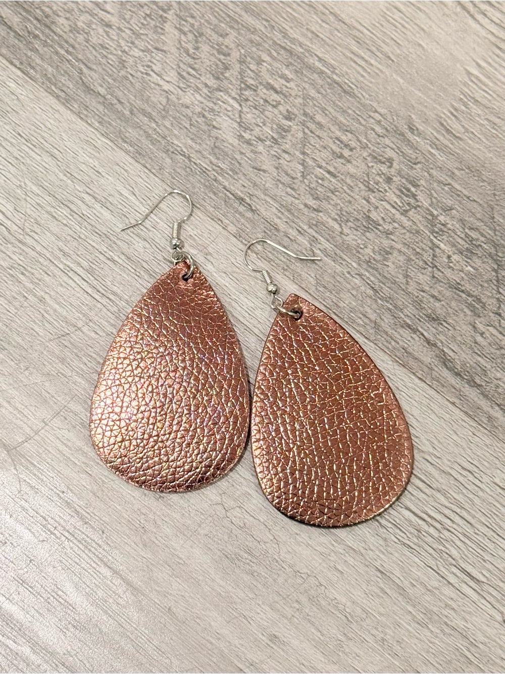 Metallic Bronze Teardrop Leather Earrings